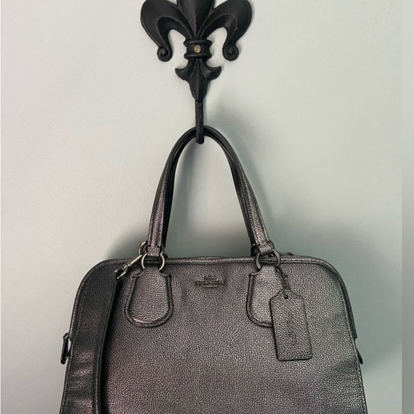COACH Nolita Gunmetal Metallic Pebble Leather Satchel Shoulder Bag Excellent - Picture 10 of 13